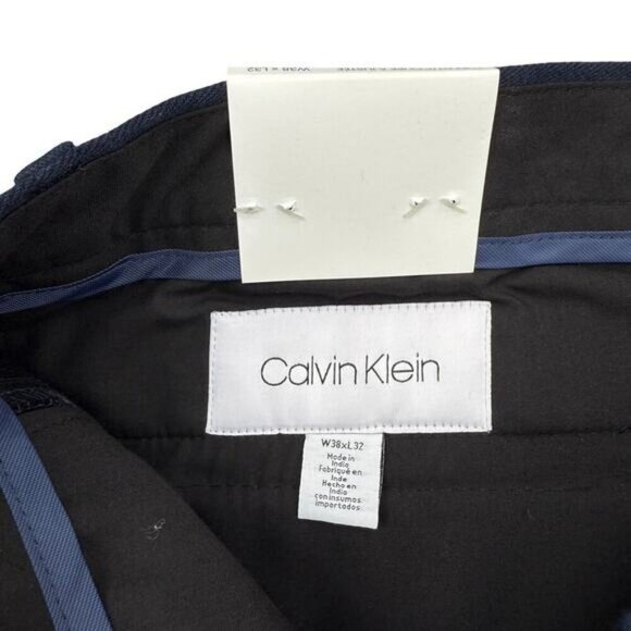 NWT CALVIN KLEIN Slim Fit Men's Navy Pant Size 38 X 32 Black Side Stripe - Picture 4 of 7
